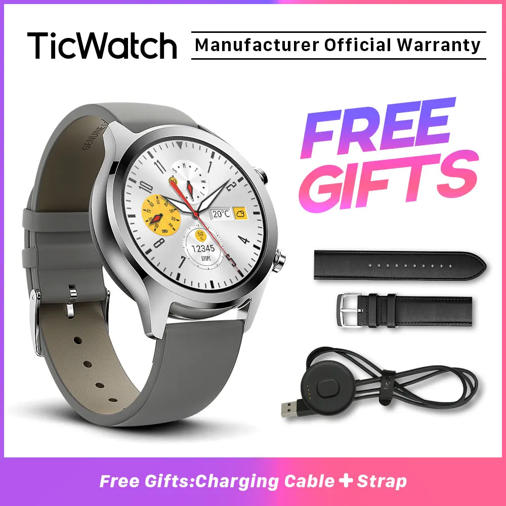 Platinum Grey Ticwatch C2 черные Смарт-часы Bluetooth спортивные часы GPS Android и iOS Совместимость IP68 Водонепроницаемый NFC - Цвет: Platinum Grey