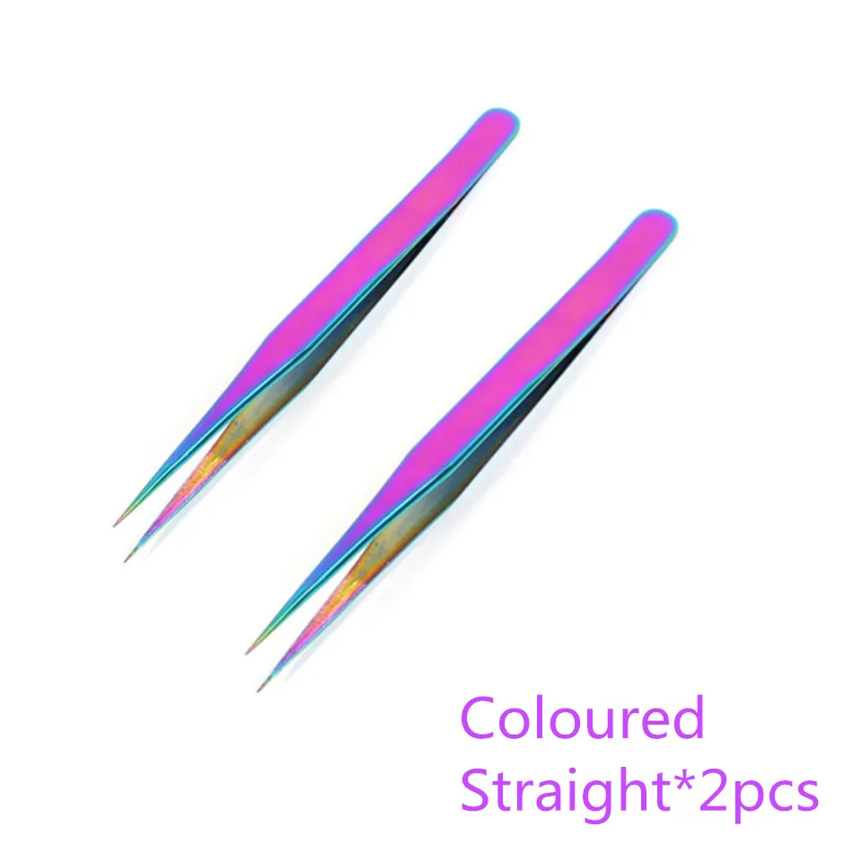 2PCS Color Straight Профессиональная розовая норка наращивание ресниц пинцеты прямые, изогнутые 3D объемные ресницы высокого качества пинцет - Цвет: 2PCS Color Straight