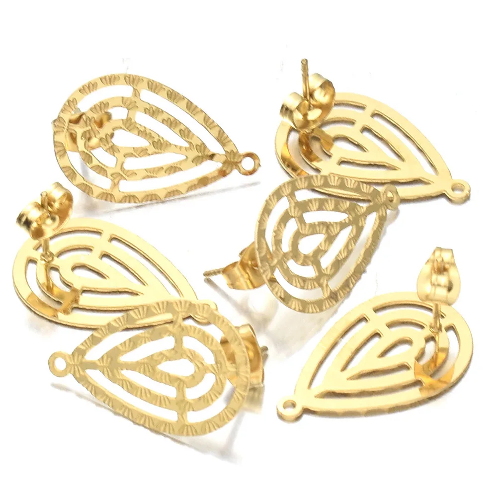 10 шт./лот из нержавеющей стали полые серьги в форме капли золотистого цвета