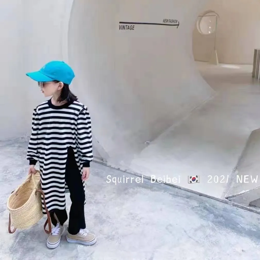 

Girls' Long-Sleeved T-shirt 2021 Autumn New Korean Style Western Style Fashion Striped Cotton Long Sleeve Bottoming Shirt