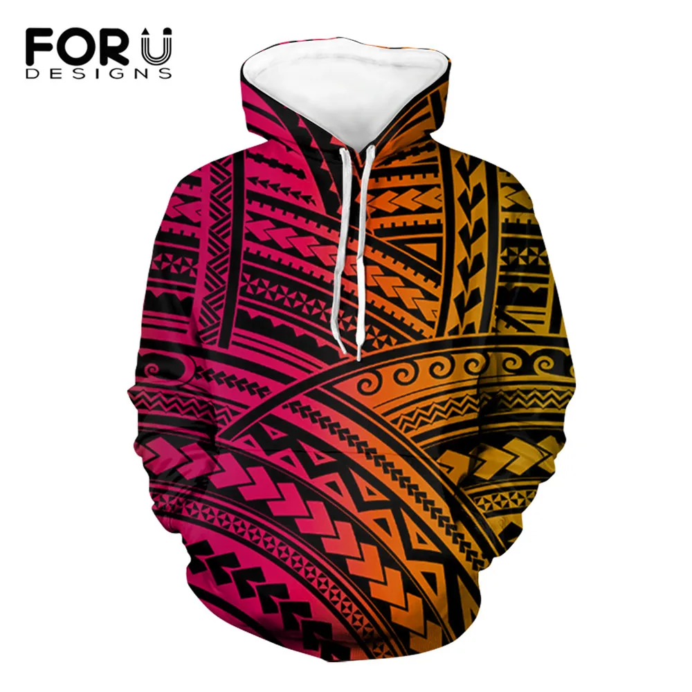 

FORUDESIGNS Plus Size Sweatshirt Polynesian Traditional Tribal Printing Long Sleeve Hoodie for Women Gradient Design Pullovers