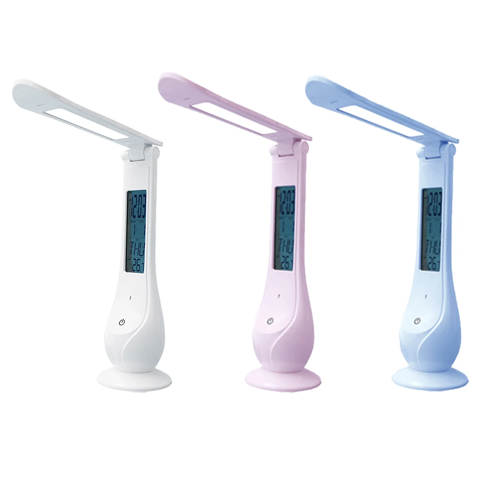 

Foldable Led Office Desk Lamp Touch Dimmable With Calendar Temperature Alarm Clock Table Reading Light Eye-Protect Night Light