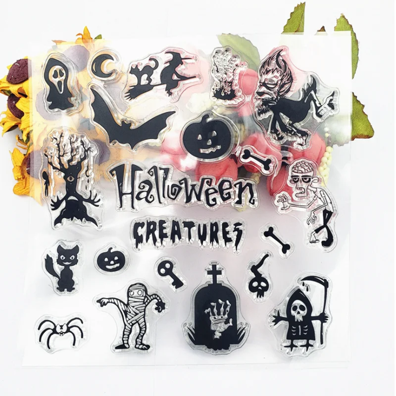 

Halloween Creatures Transparent Clear Silicone Stamp Seal Scrapbooking Photo Album Decor Rubber Stamp Painting Template Stencils