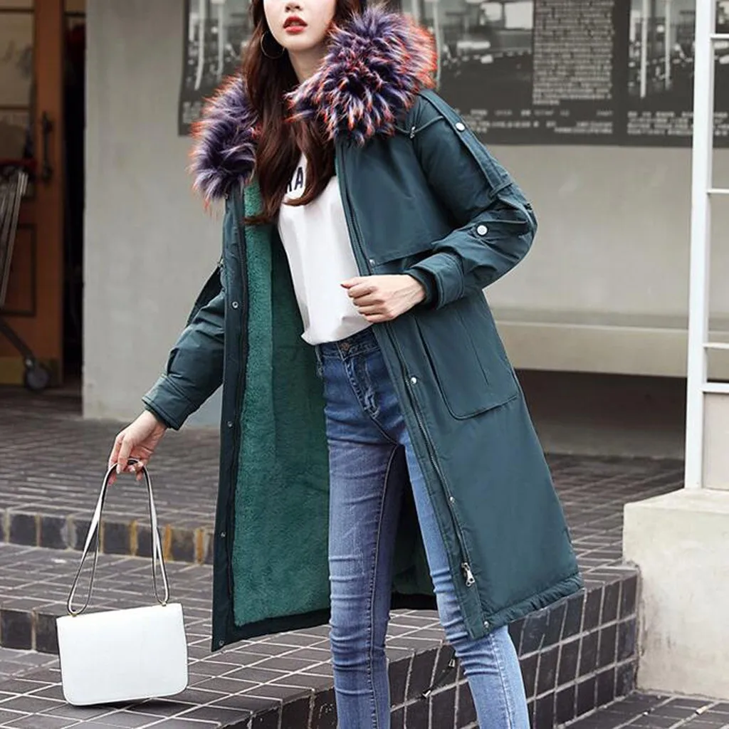 SAGACE Новое модное женское длинное пальто с большим меховым воротником осенне