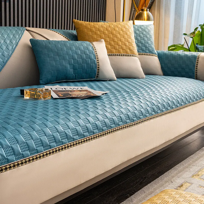 Роскошный клетчатый чехол для дивана водонепроницаемый однотонный на 4 сиденья в