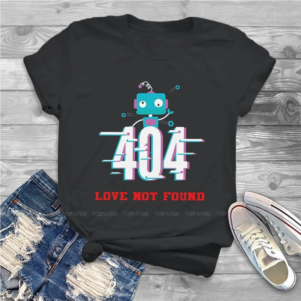 

404 Glitch Women Clothing Love Death Robots Graphic Print Female Tshirts Vintage Grunge Loose Tops Tee Kawaii Girls Streetwear