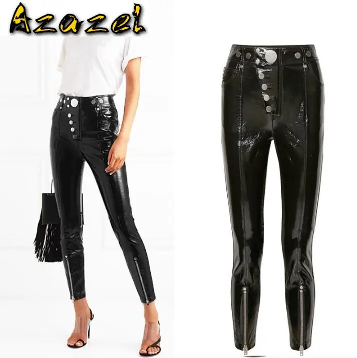 

Женские брюки-карандаш из ПУ кожи, с завышенной талией