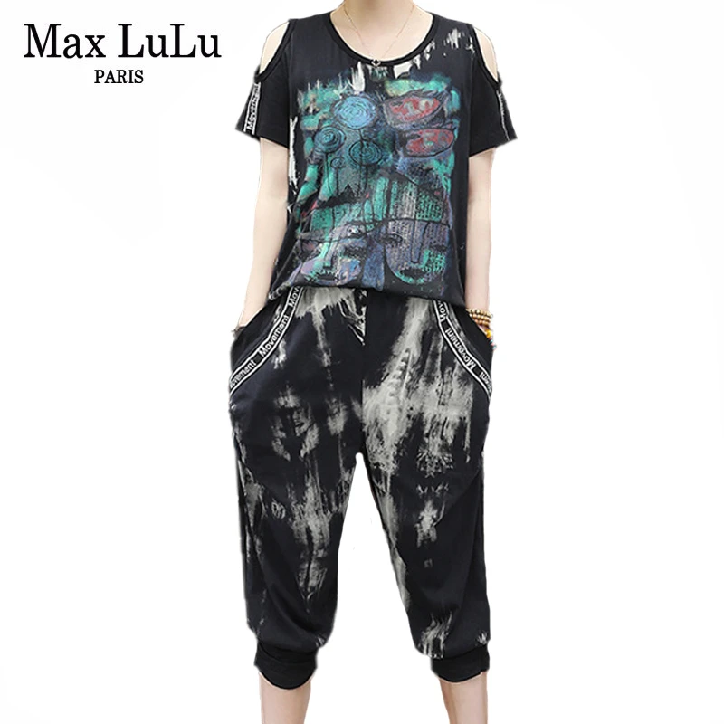 Max LuLu 2020 летние модные женские топы с открытыми плечами и брюки шаровары