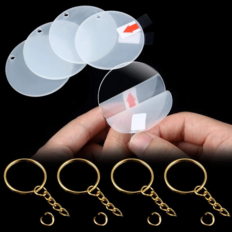 

2 Inch Clear Round Acrylic Keychain Blanks andGold Circle Key Chains for Diy Crafts Projects Supplies (72 Pieces)