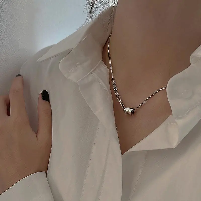 

FMILY Minimalist 925 Sterling Silver Letter Ring Necklace Retro Fashion Transfer Creative Clavicle Chain for Girlfriend Gift