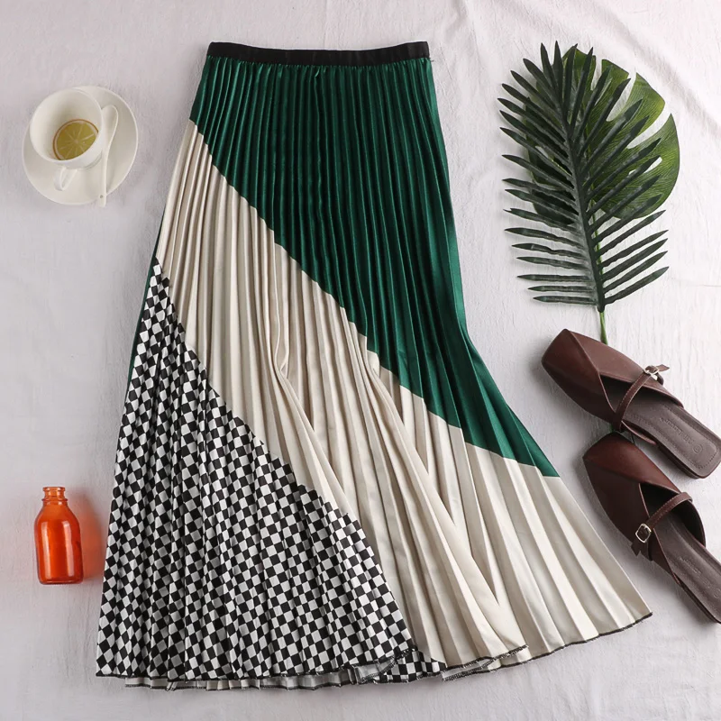 

summer Pleated Skirt Womens Vintage High Waist Skirt Long Skirts New Fashion Skirt