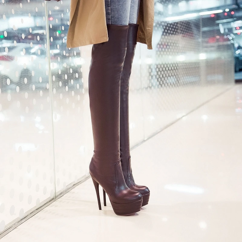Новинка 2020 года size33-46 облегающие сапоги выше колена Женская обувь на очень