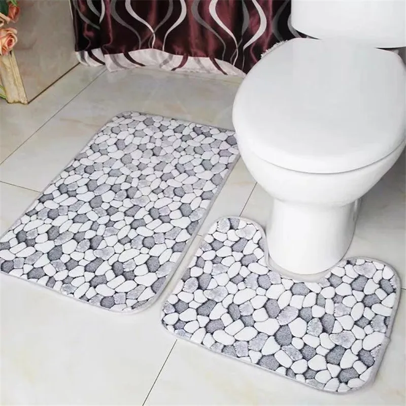 Bathroom Mats Anti Slip Mat Set Coral Fleece Floor Bath Washable Toilet Rugs Absorbing Carpet Accerssories | Дом и сад