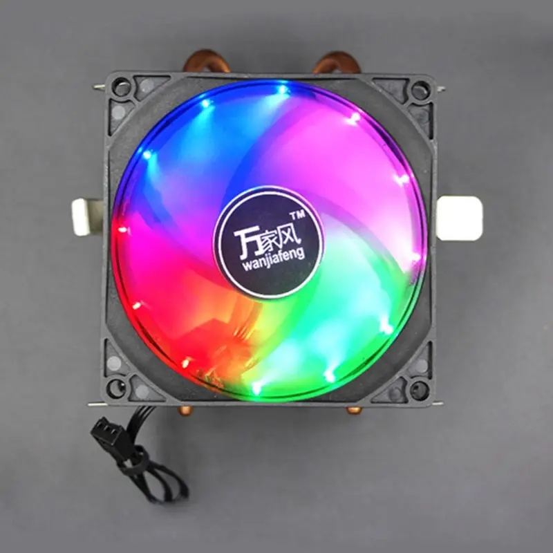 CPU Cooler 2 медные тепловые трубы 3Pin охлаждающий вентилятор с 5 цветами светильник