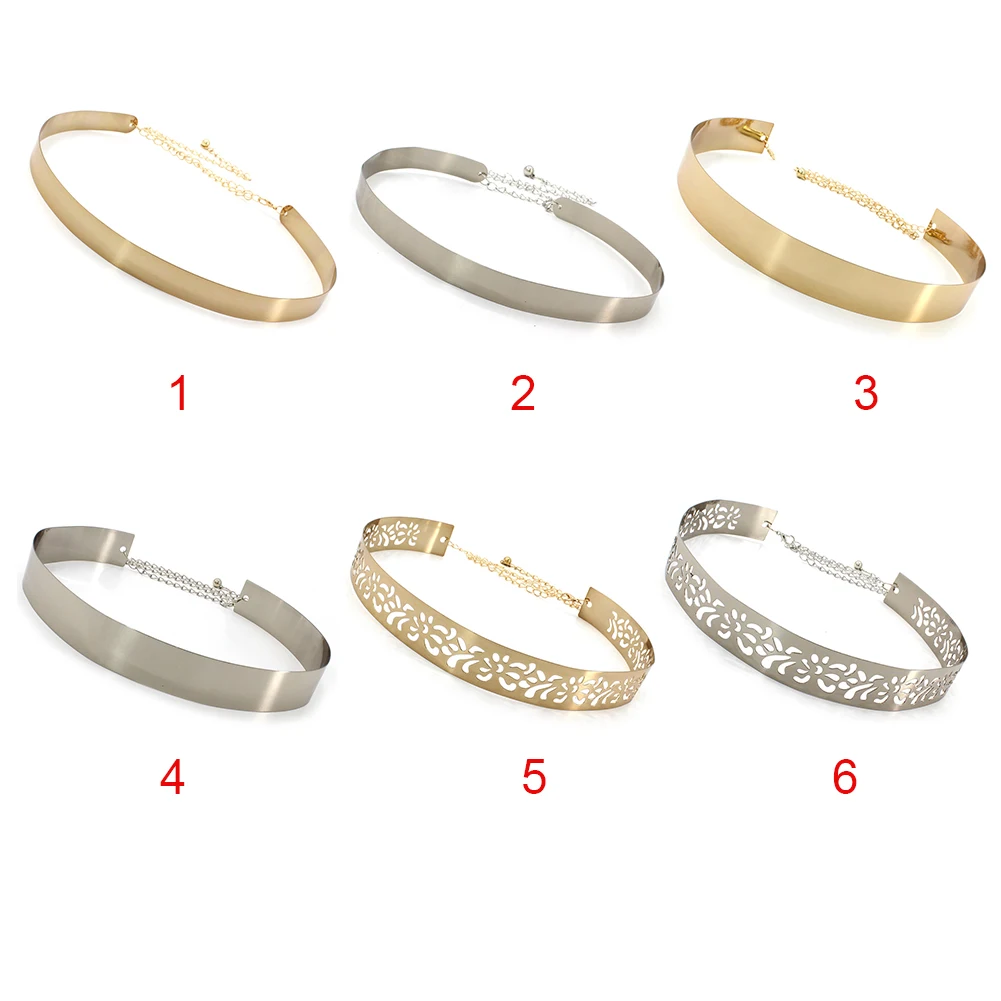 

Women Stretchy Wide Side Belt Eye Catching All Suit Elegant Metal Waistband Chain Fashion Decorations Casual Coat Dress Solid