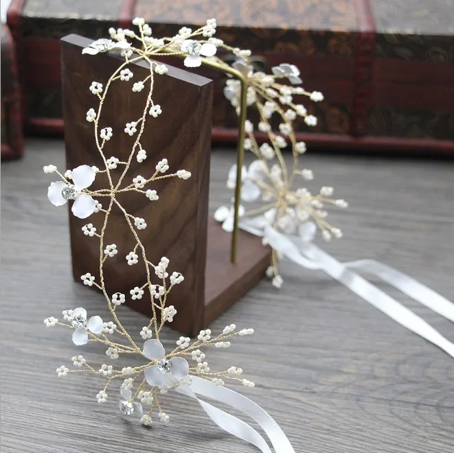 Женская белая резинка для волос с цветами ручная работа жемчужная лента