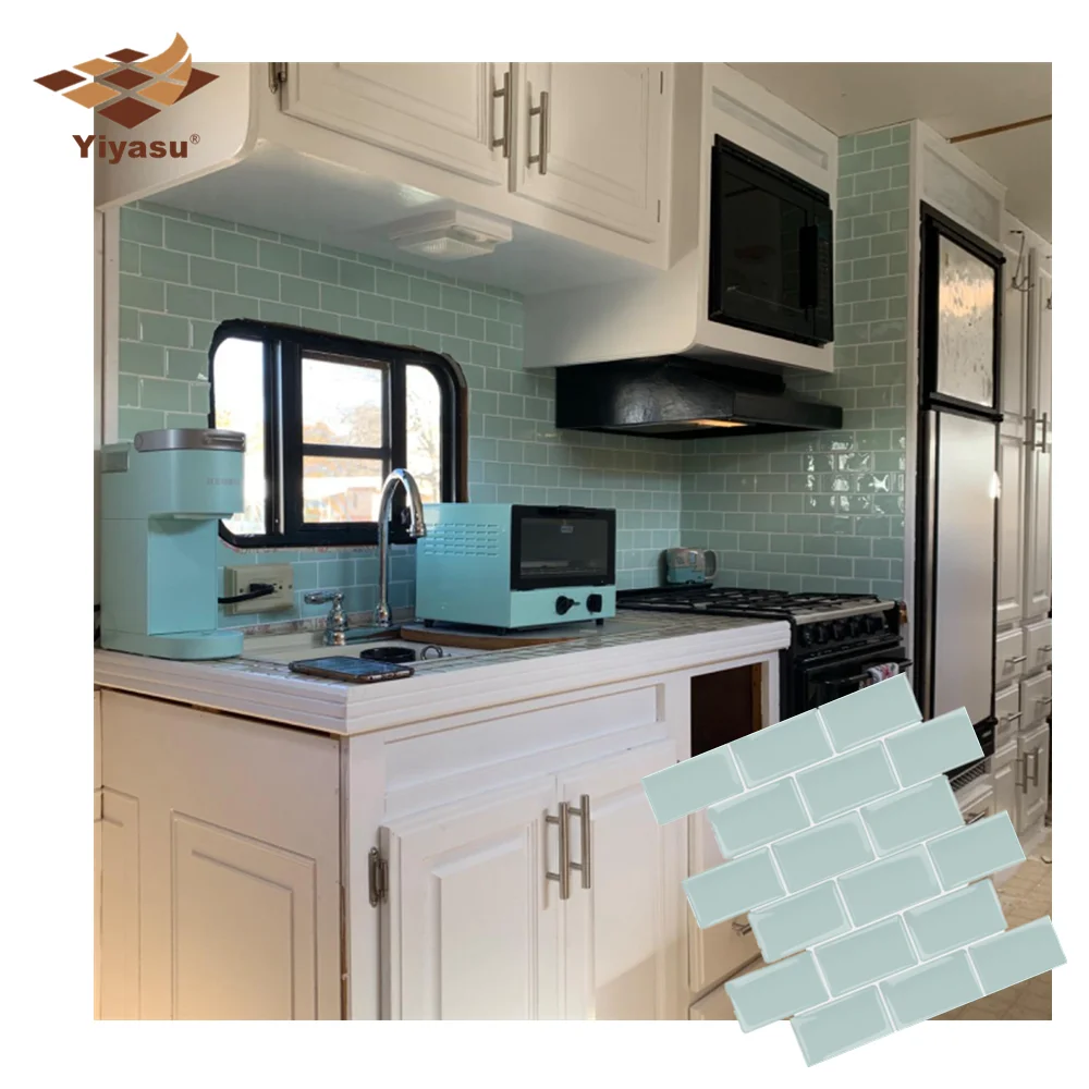 

Mint Green Subway Tile Peel and Stick Brick 3D DIY Self Adhesive Wall Decal Sticker Kitchen Bathroom Home Decor Vinyl