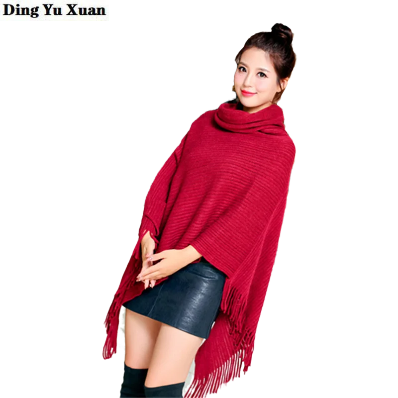 Осенне зимнее асимметричное свободное пончо модный джемпер водолазка накидка