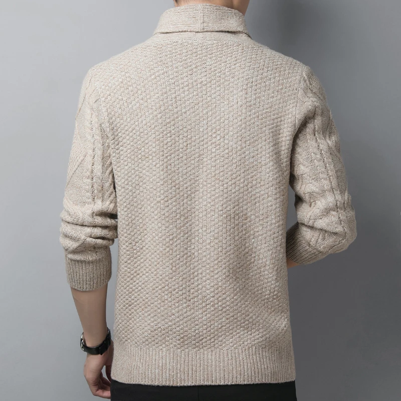 Мужской теплый шерстяной кардиган приталенный трикотажный свитер одежда для
