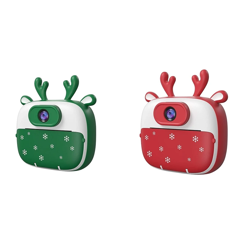 

Детская камера Мгновенной Печати, цифровая камера 1080P с 2-дюймовым экраном, 3 рулона печатной бумаги, Мультяшные наклейки