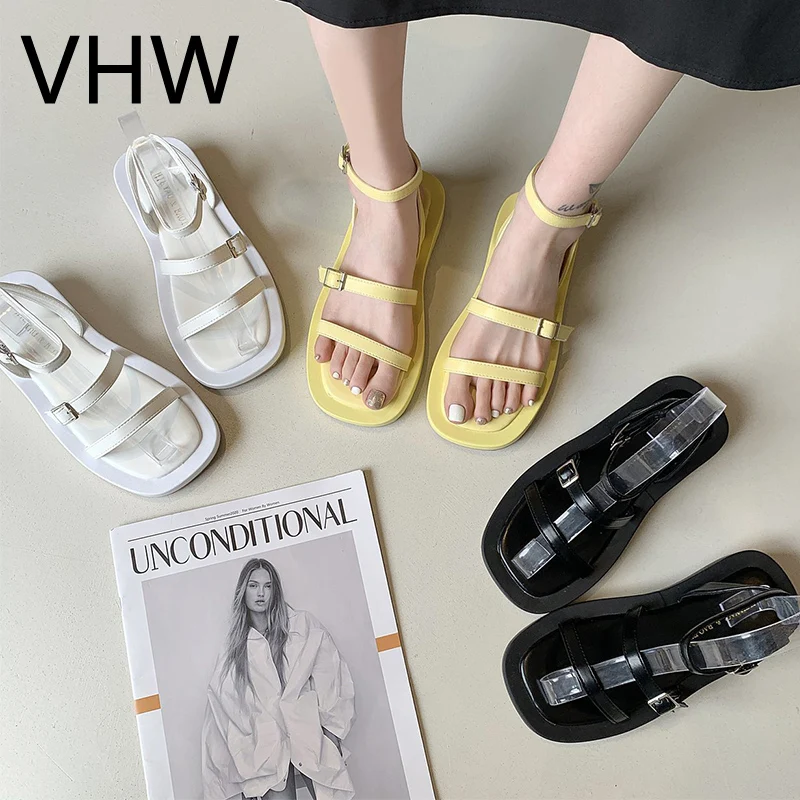 

Women White Platform Sandals 2021 Summer Female Casual Shoes Pumps Black Chunky Sole Ankle Strap Sandals Women Sport Sandels