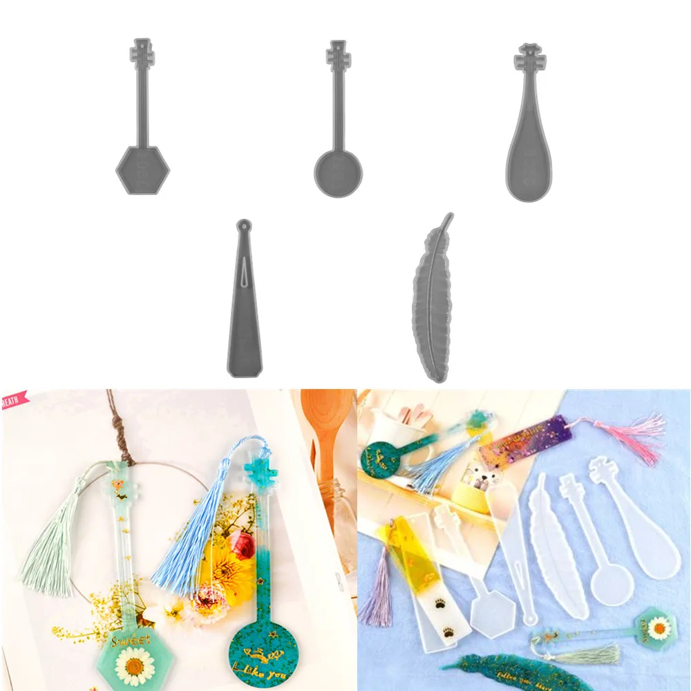 

Classic Bookmark Silicone Molds UV Epoxy Resin Mold Feather Musical Instrument Casting Mould for DIY Crafts Jewelry Making Tools