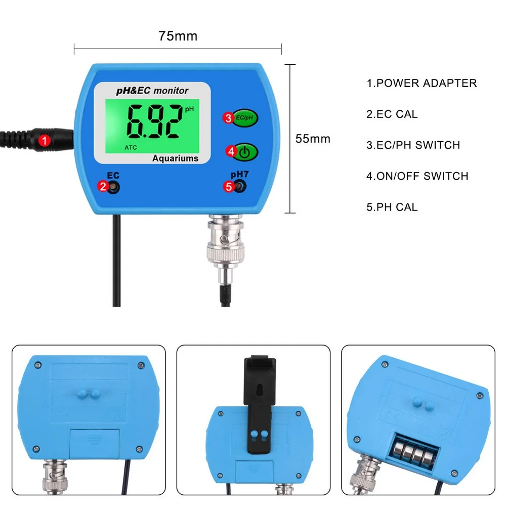 

Digital Display Water Quality Tester Multifunctional PH/EC BS 2 In 1 Water Quality Monitor Swimming Pool Aquarium Tester