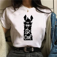 women t shirt graphic print alpaca short sleeve lady female outdoor aesthetic white tees for girls casual fashion top tees