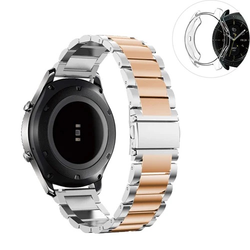 silver rose gold Чехол для часов+ ремешок для samsung galaxy watch 46 мм S3 Frontier/классический huawei gt ремешок для часов из нержавеющей стали 22 мм/20 мм браслет - Цвет ремешка: silver rose gold