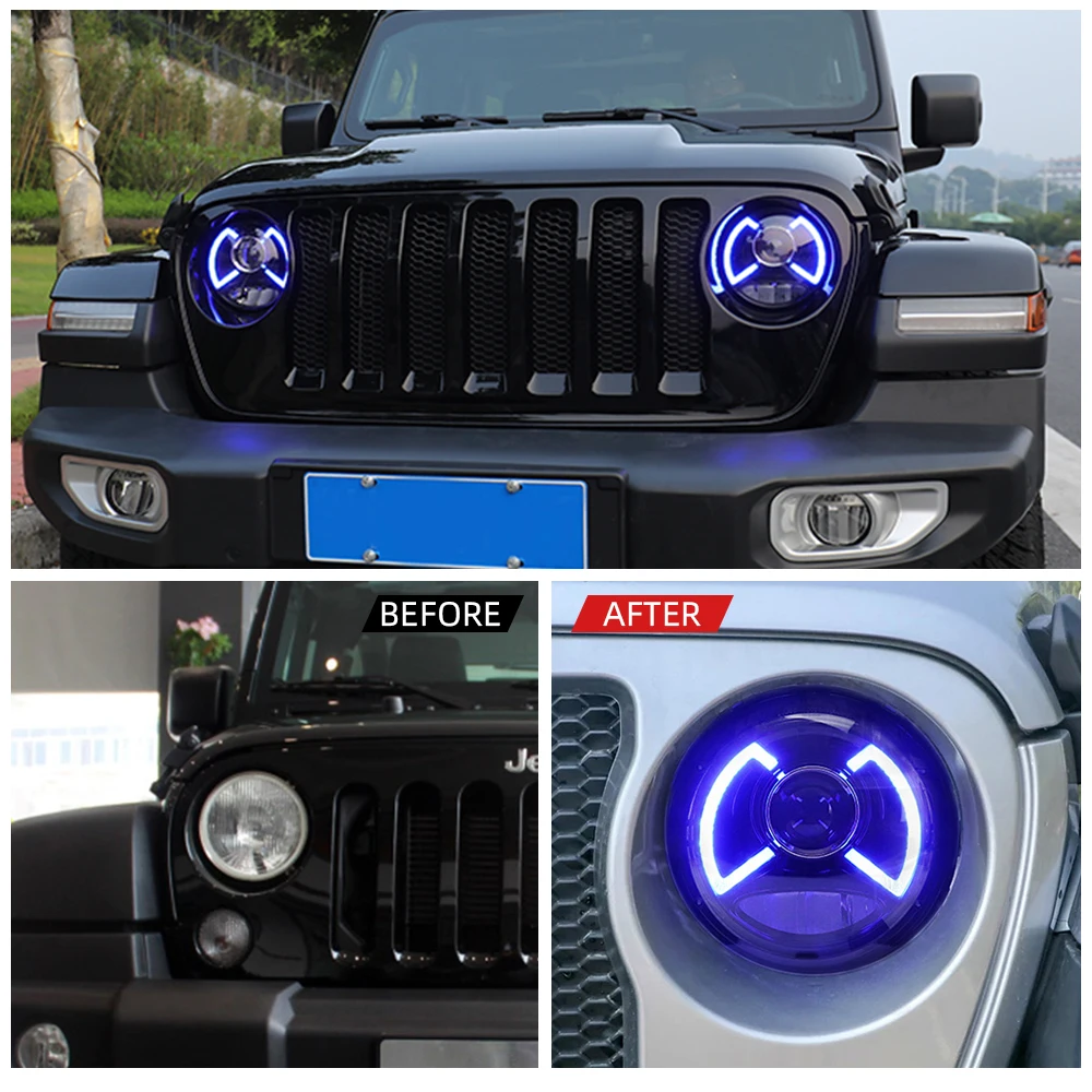 VLAND Car Styling Headlight For Jeep Wrangler 2018-2019 Full LED DRL Dual Beam Lens+welcome light with blue Front Lamp Assembly |