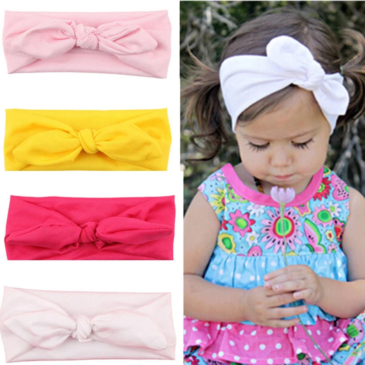 

New 1 pcs Trendy Lovely Rabbit Ears Bowknot Shaped Elastic Cloth Baby Girls Hairbands Children Hair Accessories 8 colors
