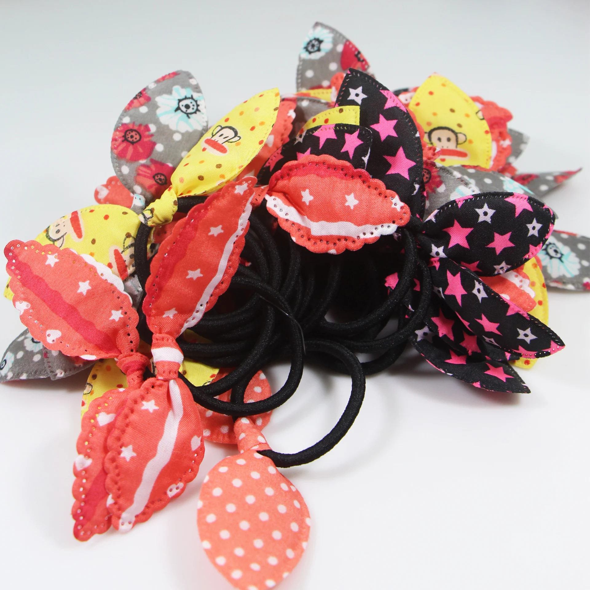 100 шт. милые резинки для волос с кроличьими ушками полосатые эластичные повязки в