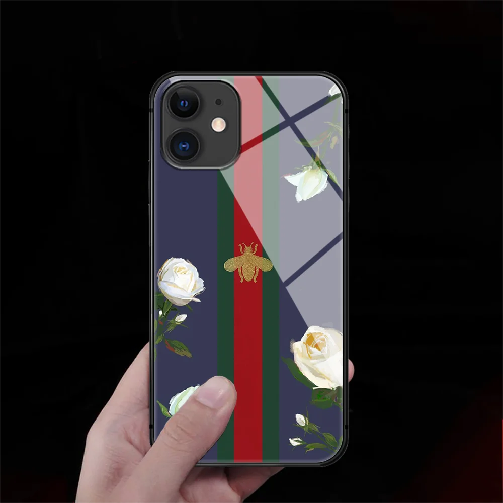 

Ltalian Brand Luxury Tempered Glass Phone Case Cover For IPhone 5 6 7 8 11 12 S Plus Xr X Xs Pro Max Mini Se 2020 Black Hoesjes