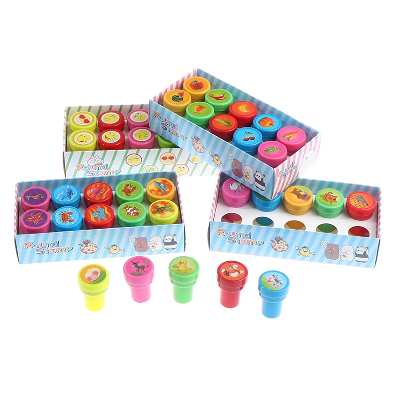 

Round Multicolor Fun 10 Pcs Cute Panda Child DIY Scrapbook Kids Stamp Cartoon Rubber Stamps Scrapbooking Reward Toy