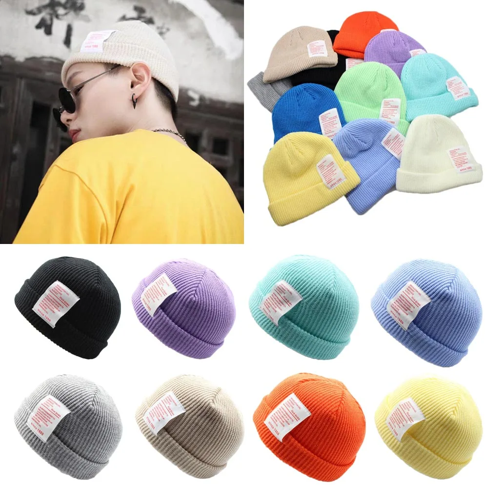 

Men Women Knitted Hat Colorful Beanie Skullcap Cap Cuff Brimless Retro Short Unisex HipHop Elastic Warm Winter Ski Beanie Hat