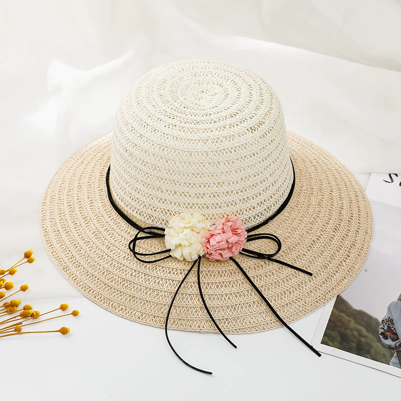 Женская пляжная соломенная шляпа летняя дышащая складная с цветами модная