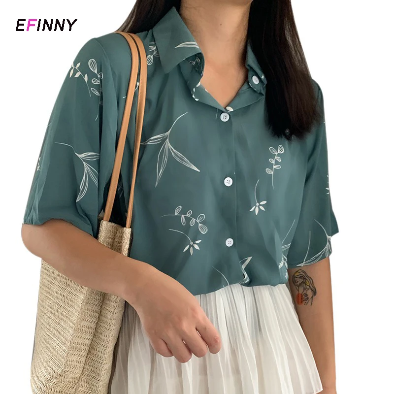 Женские повседневные свободные отложной воротник листья с принтом футболка