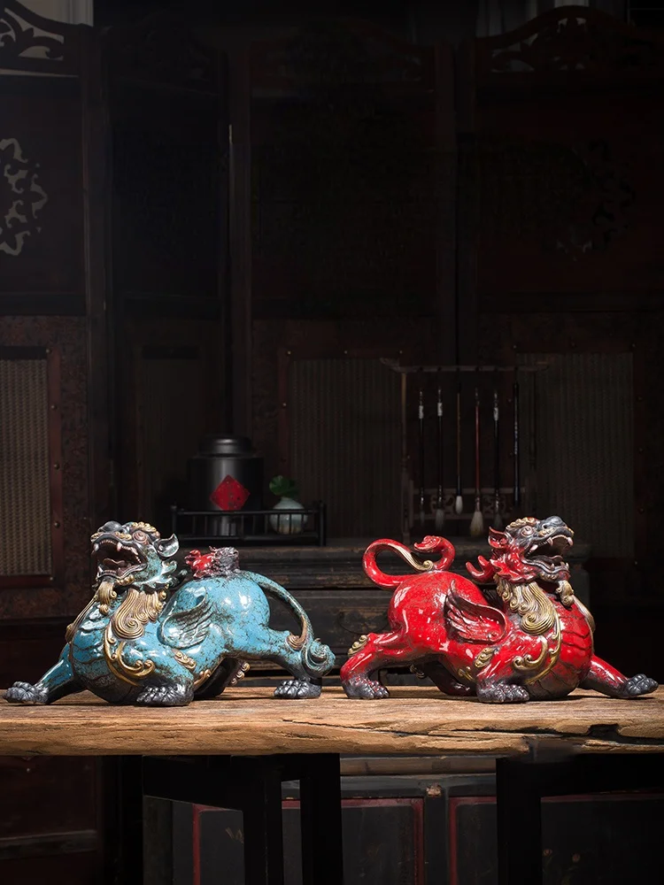 

Pure Handmade Ceramics Chinese Style Pi Xiu Decoration Auspicious Beast Gathering Gas And Strengthening Wealth