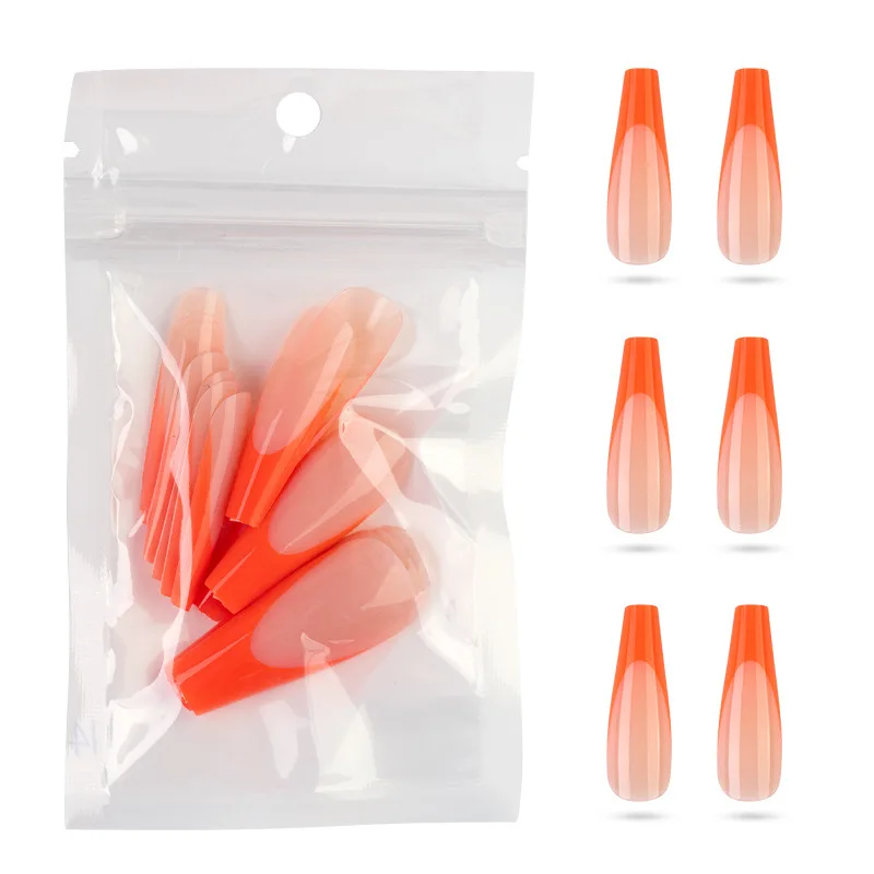 

20 Pcs/bag Fashion Creative French Pure Color/Stitching Color Wearing Nail Long Ballet Fake Nail Set Nail Beauty Tool Nail Art