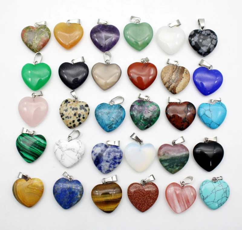 

Wholesa 30pcs 16mm natural aventurine stone malachite agates crystal heart pendant for DIY jewelry making necklace Accessories