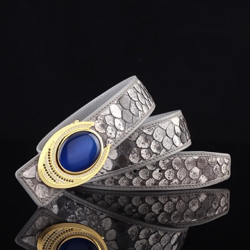 Мужские ремни из натуральной кожи под змеиную кожу с золотой пряжкой и