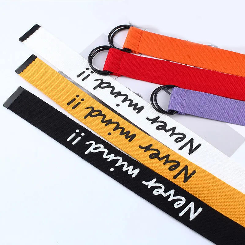 

English Alphabet Women Belt Pants Accessories Double Ring Buckle Women Men Belt Jeans Canvas Waistband 6 Color Unisex Belts