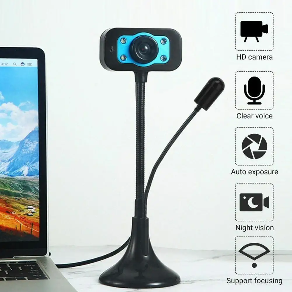 

USB 480P/720P/1080P Webcam With Built-in Noise Reduction Function Web Microphone LED For Laptop Camera Video Notebook Night S1H2
