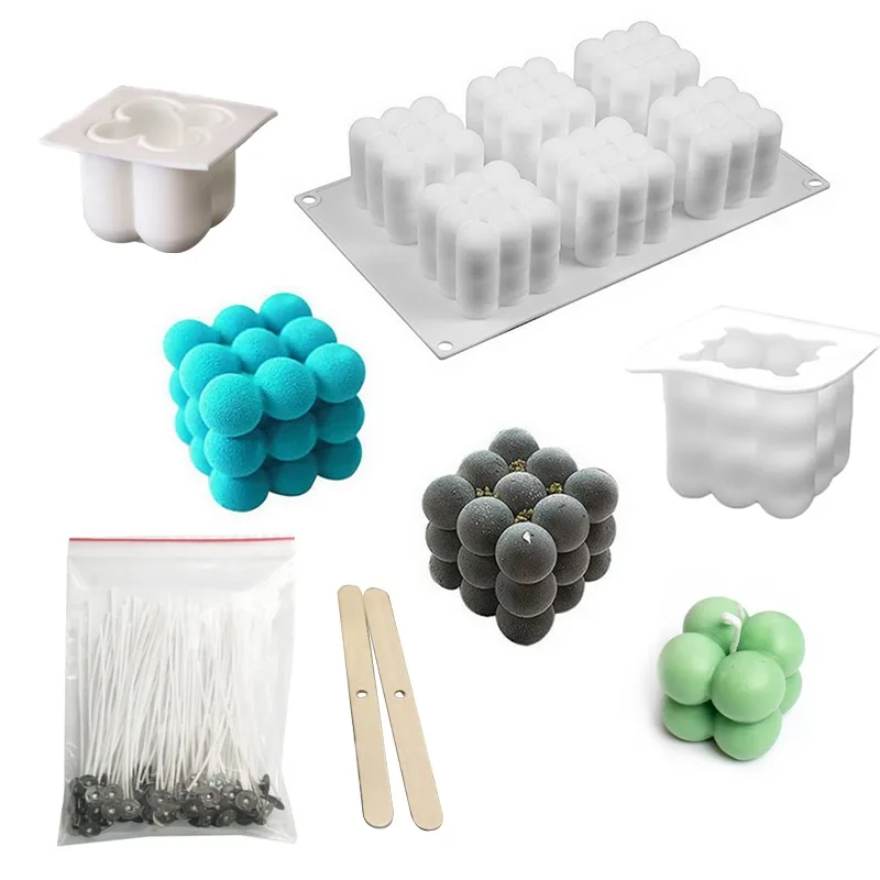 

1/6 /15 Cavities Silicone Candle Mould 3D Cube Square Bubble DIY Non-stick Kitchen Dessert Cake Tray Oven Safe Cake Molds