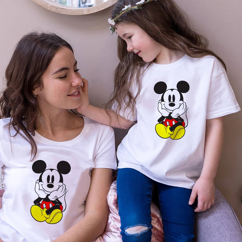 

Disney Mickey Mouse Unisex Tshirt Harajuku Tees Women Short Sleeve Funny Male T-Shirt Children Tops Family Matching Clothes