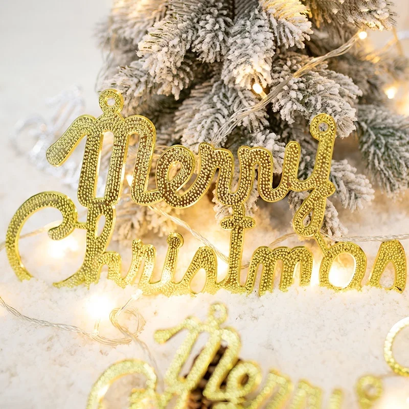 Рождественские украшения подвески пластиковые английские золотые Счастливого