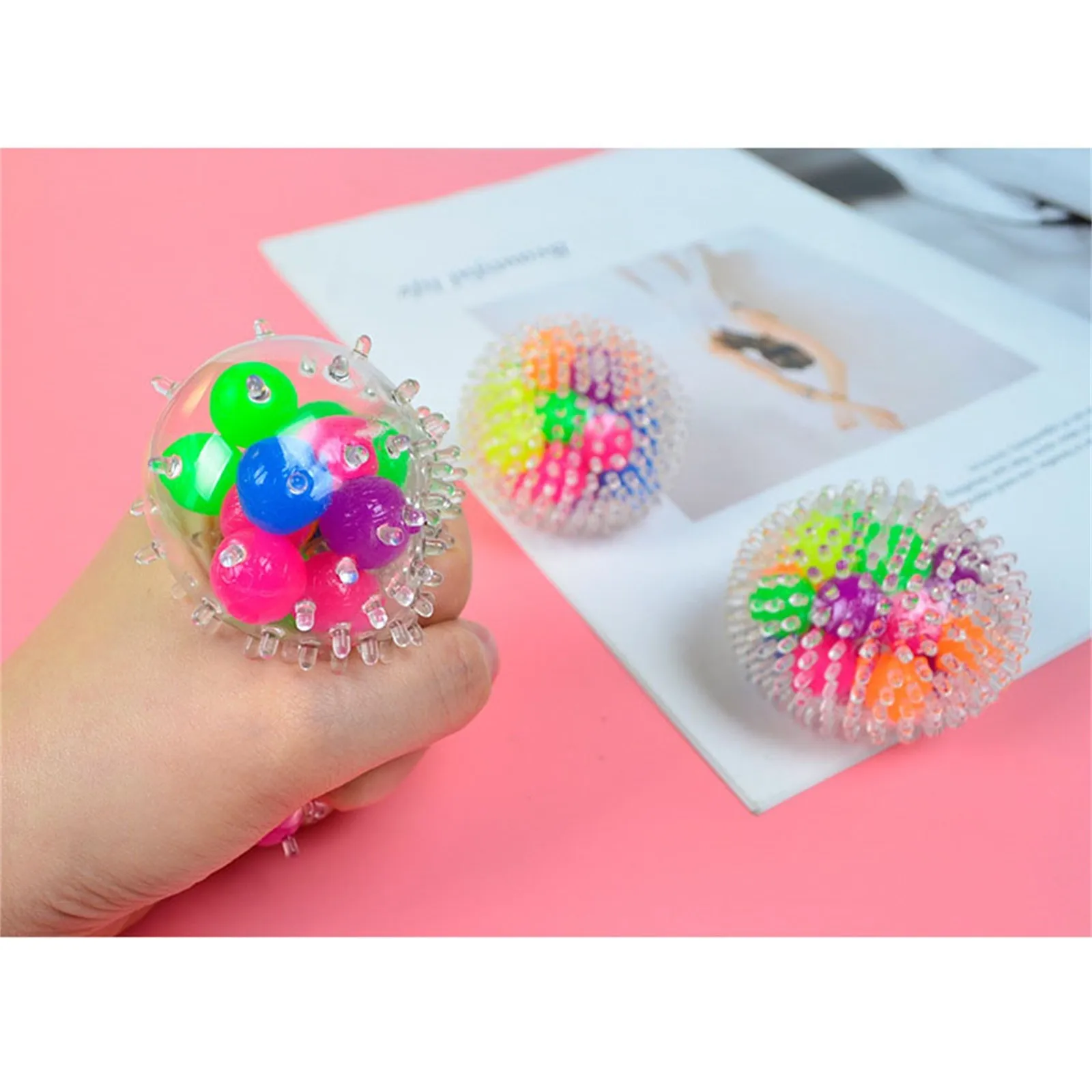

Sponge Rainbow Ball Toys, Compressible Pressure Toys, Children's Pressure Ball Toys Colorful Grape Ball L4