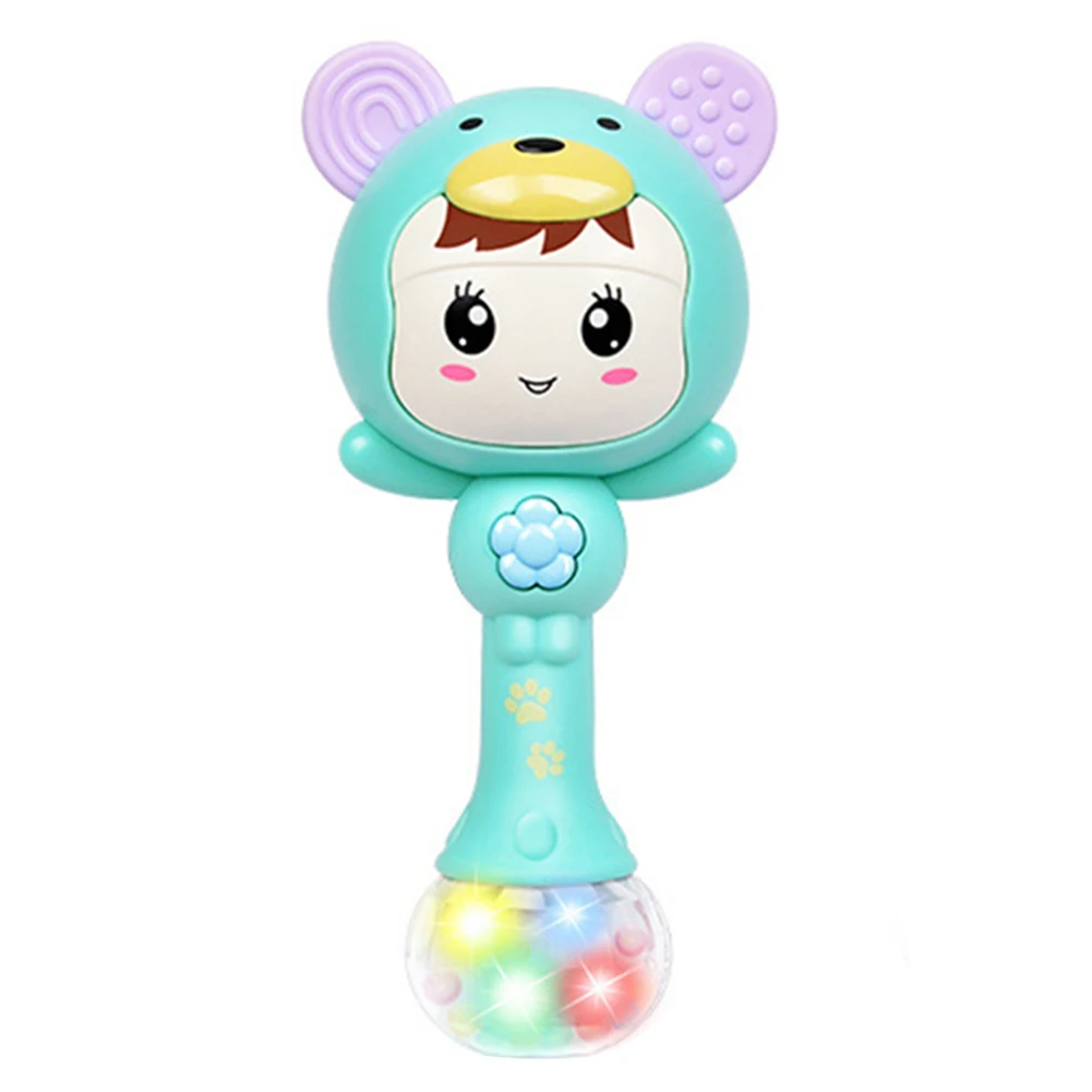 1pc LED Light Glowing Hand Rattle Music Sand Hammer Baby Handle Safty Soft Teether Chewing Development Baby Toy