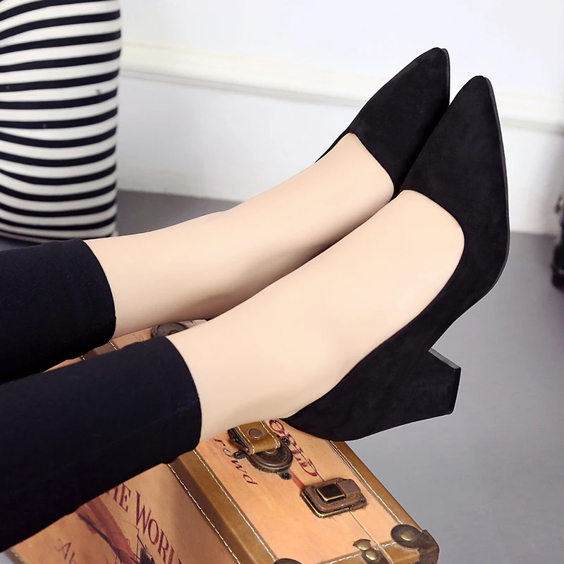 Замшевые женские туфли с острым носком на высоком каблуке Модные пикантные