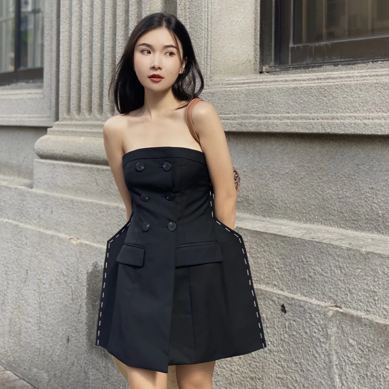 

Женское двухбортное платье в стиле ретро, асимметричное двухбортное платье с тонкой линией, модель 2021 года